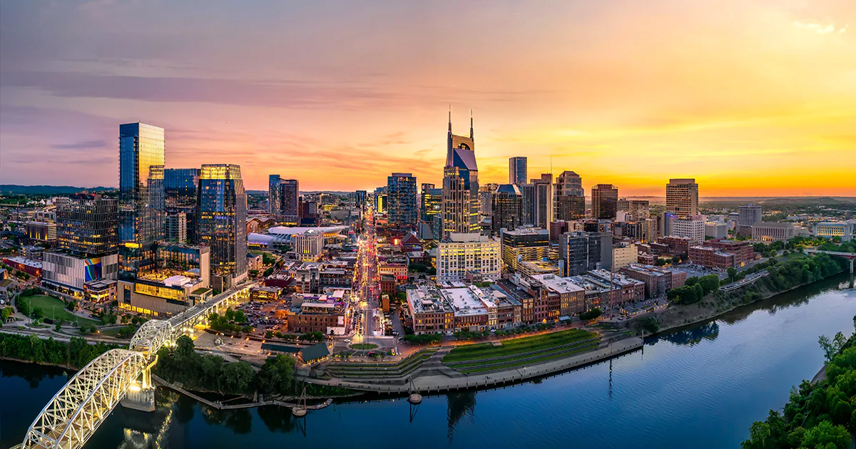 Nashville skyline at sunset